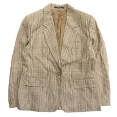 美品 DAKS ダックス テーラード ジャケット チェック柄 ブルゾン シングル 1釦 肩パッド ウール ビジネス 9AR 茶系 ブラウン レディース 古着 中古 USED