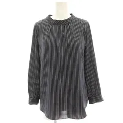 アンタイトル UNTITLED シャツ ブラウス 2 紺 ネイビー ストライプ ギャザーネック 七分袖 プルオーバー /HN