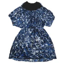 良品 16AW ZUCCA ズッカ 七分袖 ワンピース フレアスカート ロング ミモレ丈 ニット切替 カットソー M ブルー ブラック ホワイト レディース 古着 中古 USED