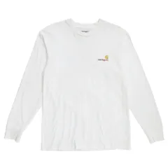 美品 carhatt カーハート アメリカンスクリプト ロゴ ロング Tシャツ カットソー 長袖 丸首 I029955 サイズS 白 ホワイト  メンズ 古着 中古 USED