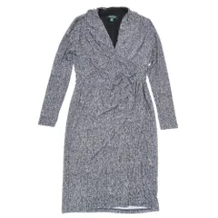 美品 LAUREN RALPH LAUREN ローレンラルフローレン ワンピース 長袖 ハーフ 膝丈 カシュクール ストレッチ 6P グレー ブラック レディース 古着 中古 USED