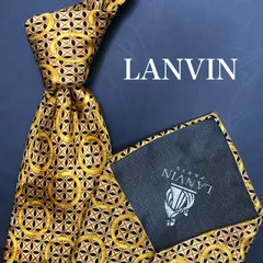 【美品】LANVIN ランバン ネクタイ 幾何学柄 黄 金 イエロー ゴールド