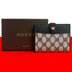 極 美品 箱付き GUCCI グッチ オールドグッチ ヴィンテージ シェリーライン GG ロゴ 金具 レザー 二つ折り財布 ウォレット ネイビー 35593