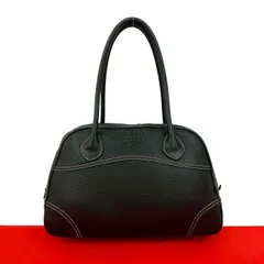 極 美品 希少品 PRADA プラダ ロゴ 刻印 ステッチ レザー 本革 ボストンバッグ ハンドバッグ セミ ショルダーバッグ ブラック 黒 21897