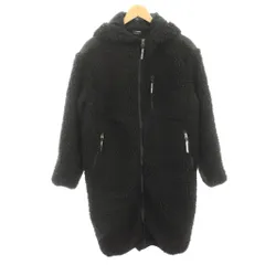 ファーストダウン FIRST DOWN フリースコート ジャケット ジップアップ 上着 F 黒 ブラック ボア フード付き ロング /HN