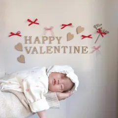 ハッピーバレンタイン　レターバナー　バレンタイン　バレンタインバナー　ハート　木製　月齢フォト　マンスリーフォト