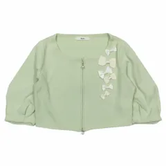 新品同様 12SS Rene ルネ 七分袖 カーディガン ボレロ ニット セーター ジップアップ リボンモチーフ ショート丈 36 ライトグリーン レディース 古着 中古 USED