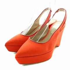 ステラマッカートニー STELLA McCARTNEY パンプス サンダル キャンバス ストラップ ポインテッドトゥ プラットフォーム ウェッジソール ハイヒール 37.5 24.5cm 赤 レッド /NW33 ●D