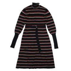 美品 21aw Chloe クロエ ボーダー ベルテッド メロウ 長袖 ハイネック ニット ワンピース ミディ ドレス S ブラック マルチカラー レディース 古着 中古 USED