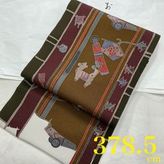 お値打 長尺】名古屋帯 しょうざん 生紬 夏 型絵 糸 帯丈390 帯幅31