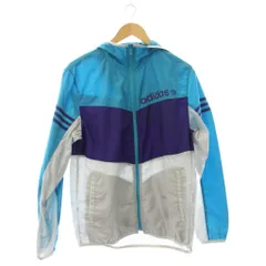 アディダス adidas ジャケット 上着 M ブルー グレー 長袖 フード付き カラーブロック /JP