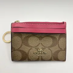 【美品】COACH コーチ シグネチャー キーリング付き カードケース コインケース パスケース ブラウン ピンク 57841