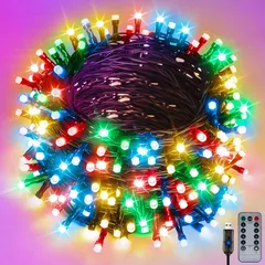 cshare LED イルミネーションライト 10M 150球 クリスマスライト LED ストリングライト USB 給電 リモコン付き 8点灯パターン 記憶メモリー タイマー機能 ワイヤライト キャンプ用 ガーランドライト クリスマス/ハロウィン/パーティ 1