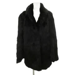 ノーブランド ラビットファーコート ラビットファー 毛皮 F 黒 ブラック 無地 ショールカラー 長袖 /JS ■ECF001