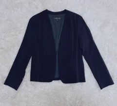 INDIVI　インディヴィ　indivi　ノーカラー　ジャケット　ネイビー　オフィス　セレモニー　洗える