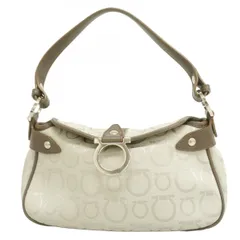 【6ca0396】サルヴァトーレフェラガモ ハンドバッグ ガンチーニ キャンバス グレー シルバー金具【中古】レディース