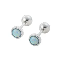 【シルバー×ピアス】[Cream dot. クリームドット公式] ピアス レディース  ステンレス製 金属アレルギー対応 つけっぱなし ネジロック式 スクリューロック ボールキャッチ オパール 天然石 一粒 ミニ ミル打ち オーロラ  
