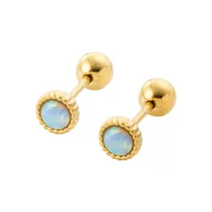 【ゴールド×ピアス】[Cream dot. クリームドット公式] ピアス レディース  ステンレス製 金属アレルギー対応 つけっぱなし ネジロック式 スクリューロック ボールキャッチ オパール 天然石 一粒 ミニ ミル打ち オーロラ  のサムネイル