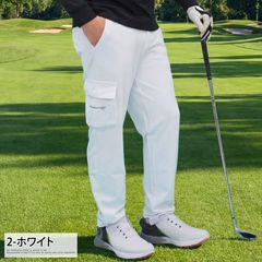 Men's Golf Pants, Golf Wear, GIORNO SEVEN, Stretch, Elastic Waist, Side Cargo Pockets, Logo Embroidery, Bottoms *bt140* 2-White