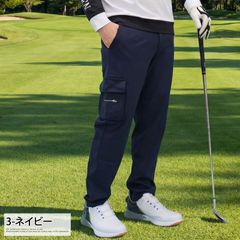 Men's Golf Pants, Golf Wear, GIORNO SEVEN, Stretch, Elastic Waist, Side Cargo Pockets, Logo Embroidery, Bottoms *bt140* 3-Navy