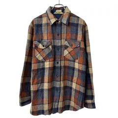 80sGIMBELS 長袖 フランネルシャツ L アイボリー マルチカラー 80年代～ チェック柄 ネルシャツ 胸ポケット カジュアル 春秋物 a803-5393