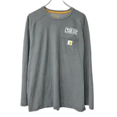 Carhartt 長袖 プリントTシャツ XL グレー カーハート ラグラン 胸ポケット ロンT バックプリント トップス 春物 a803-5415