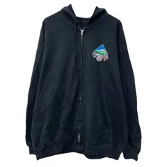 プリントスウェット パーカー XL～ ブラック ジップアップ ワンポイント フーディー バックプリント スウェット 春秋物 a803-5417