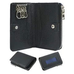 【新品】 [imeetu] キーケース ミニ財布 マルチケース メンズ レディース スマートキーケース 本革 4連フック付き コンパクト 人気 便利 財布 カードケース 小銭入れ 多機能 軽量（ブラック） 1