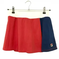 【美品】フィラ スカート レッド×ネイビー ウエストゴム 裾ロゴ レディース L ゴルフウェア FILA GOLF