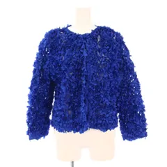 ザラ ZARA ノーカラージャケット アウター ショート丈 装飾 ワンカラー S 青 ブルー /BB