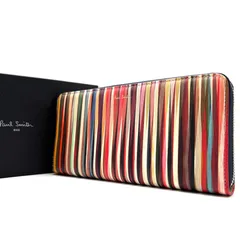 未使用保管品 Paul Smith ポールスミス 長財布 ロゴ ラウンドジップ マルチカラー マルチストライプ レザー 多収納 大容量 ユニセックス メンズ レディース ユニセックス