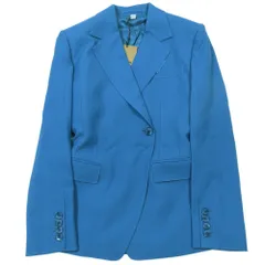未使用 BURBERRY バーバリー ダブルブレスト テーラードジャケット ブレザー ロゴ裏地 総裏 1B センターベント ウール IT38 ブルー レディース 古着 中古 USED