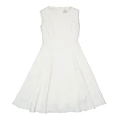 新品同様 20SS Rene ルネ ステッチ ワンピース ドレス 膝丈 フレア ノースリーブ パーティ 6016070 ホワイト 34 レディース 古着 中古 USED