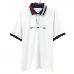 【超美品】トミーヒルフィガー 半袖ポロシャツ 白×ネイビー ロゴプリント メンズ XL ゴルフウェア Tommy Hilfiger Golf