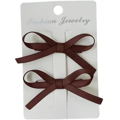 SakuraLovely8 リボン ヘアアクセ ヘアクリップ バレッタ 髪飾り 成人式 卒業式 2個 (ブラウン) [ブラウン]