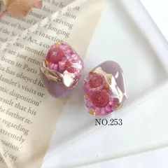 レジン　くすみカラー　アンティーク調　ドライフラワー　お花　鉱石風　ピンク　パープル　大ぶり　プレゼント　ギフト　普段使い　イヤリング/サージカルステンレス/樹脂ピアス/金属アレルギー対応 ハンドメイドピアス　ハンドメイドアクセサリー　NO.253