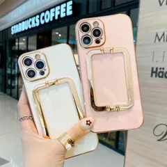 iPhone17ケース スマホケース iPhone12 iPhone13 iPhone14 iPhone15 iPhone16 Pro Max mini ケース 携帯カバー スタンド付き ハンドル ベルト 持ち手 ゴールド リング メタリック