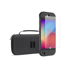 Switch 2 用 ケース+保護フィルム ガラスフィルム 硬度 9H 高密度EVA防水 耐衝撃 ハードシェル スイッチ2 ゲームカード10枚収納 軽量 全面保護 カバー  (ブラックケース+Switch 2 モデル 7.9インチ 用ガラスフィルム)