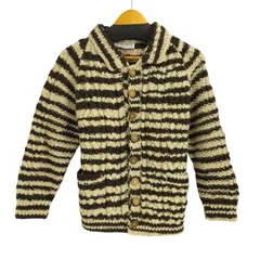 インバーアラン INVERALLAN スコットランド製 ラムウール ケーブルニット ボーダーカーディガン レディース 表記無 