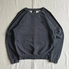 00s　archive　old adidas　オールドアディダス　パフォーマンスロゴ刺繍　短丈スウェット　前Vガゼット　ラグランスリーブ　袖スリーライン　3 stripes　濃グレー　M　Y2K　C-BOY　one-point logo sweat shirt