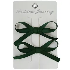 SakuraLovely8 リボン ヘアアクセ ヘアクリップ バレッタ 髪飾り 成人式 卒業式 2個 (ダークグリーン) [グリーン]