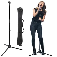 SakuraLovely8 マイクスタンド スタンドマイク ストレート 三脚 高さ調節 折りたたみ ブラック (ストレート 収納袋付き) [ストレート　収納袋付き]