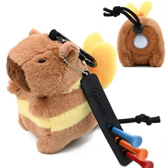 【ボール2個＆ティー3本収納】ぬいぐるみゴルフボールホルダー カラビナ付き ボールケース イヤホンケース 収納 ゴルフ小物 賞品 コンペ景品 カピバラ