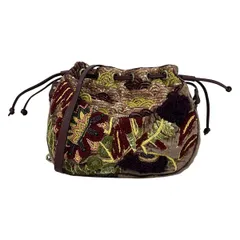 JAMIN PUECH(ジャマンピエッシェ) ショルダーバッグ美品  - ブラウン×パープル×マルチ 巾着型/刺繍/スパンコール/ビーズ ウール、レザー