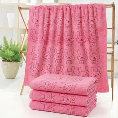 Maatsu バスタオル うさぎ柄 吸水 速乾 マイクロファイバー 大判 70x140cm 大判バスタオル 3枚セット (ピンク3枚,  大型)