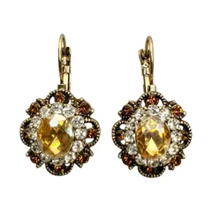 レトロ フラワー ピアス ブラウン フックピアス 花 アンティーク 高見え 金