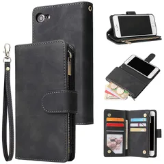 QLTYPRI iPhone SE ケース 第3世代 2022 5G/iPhone SE ケース 第2世代 iPhone7用ケース iPhone8用 ケース財布型 手帳型 レザー 6枚カード入れ 便利 実用 ファスナー 保護ケース ストラップ付き 落下防止 0