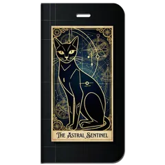 iPhone対応 スマホ 手帳型ケース タロットカード 猫 THE ASTRAL SENTINEL -星界の番人- 占い 神秘 ネコ 【iPhone17 / iPhone16e / iPhone16 他 iPhone各機種対応】 |iacat001