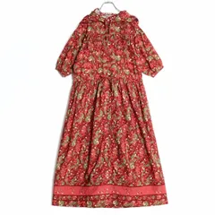 【美品】ピンクハウス★零れ落ちるたっぷりチェリーpt♪裾の繊細サクランボ刺しゅうが目を惹く フード付きワンピース ピンタック 赤系 z17336