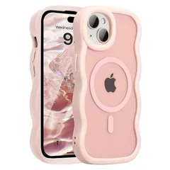 UEEBAI 対応 iPhone 13/14 用の ケース 透明 TPU ウェーブデザイン スマホケース クリア 可愛い 人気 おしゃれ ケース MagSafe対応 薄型 軽量 耐衝撃 波型 バンパー スマホケース - ピンク 1